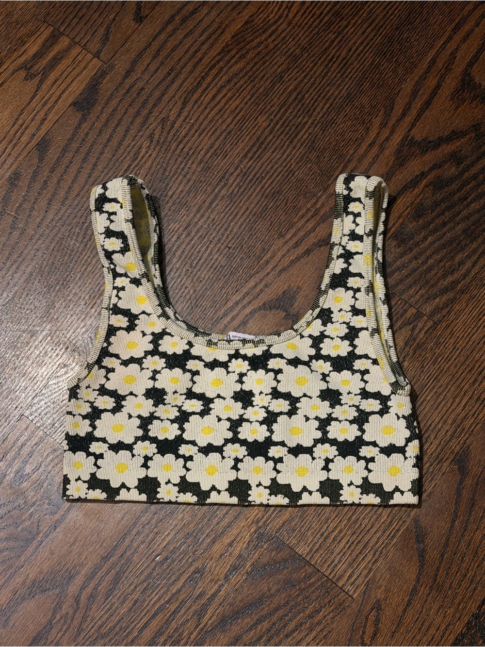 Zara Black, White & Yellow Daisy Knit Crop Tank